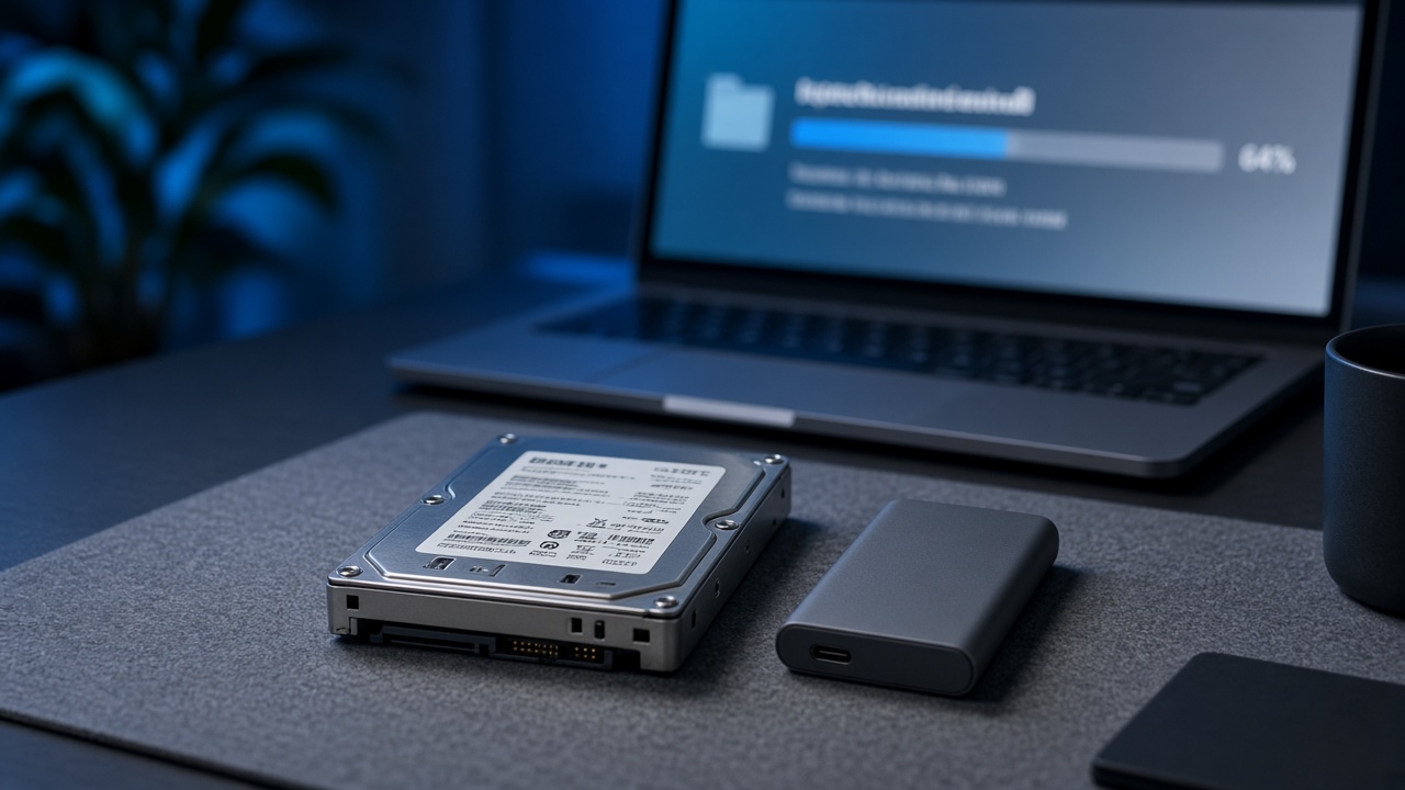 External drive and laptop used to verify file integrity with checksums